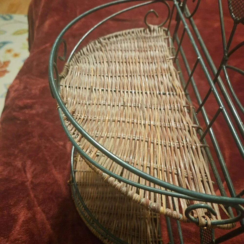 2 tier wicker shelf metal and wicker
